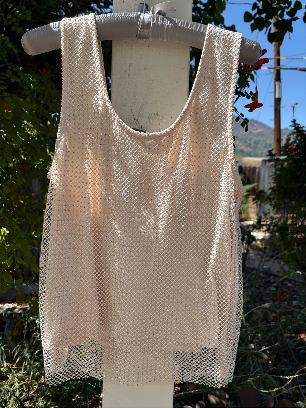 Women's Mesh Overlay Tank Top - Cream
